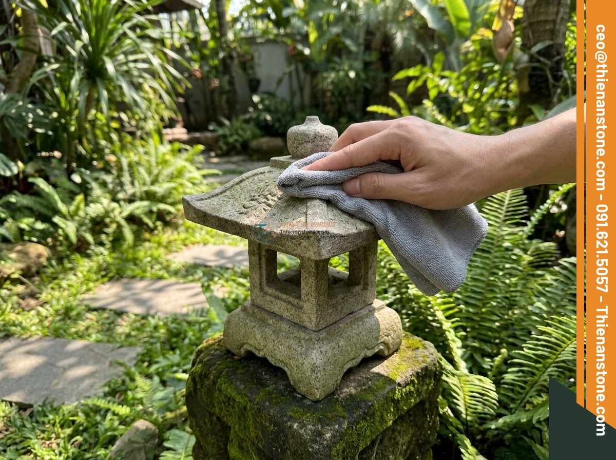 Đèn đá Misaki mini trang trí non bộ bằng đá Granite (25x25x30cm).