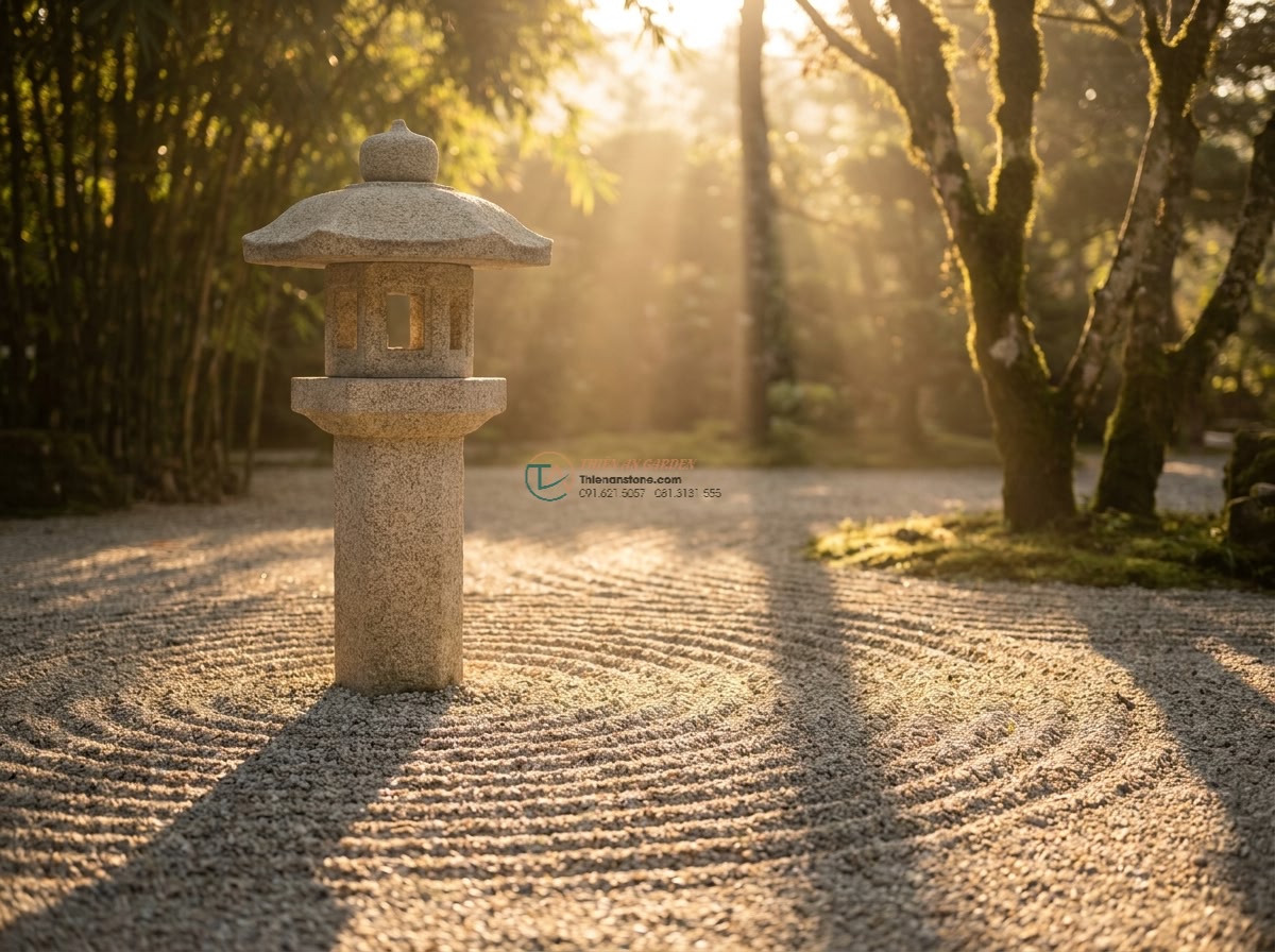 Đèn đá phong cách Wabi-sabi cắm vườn từ đá Granite cao 70cm.