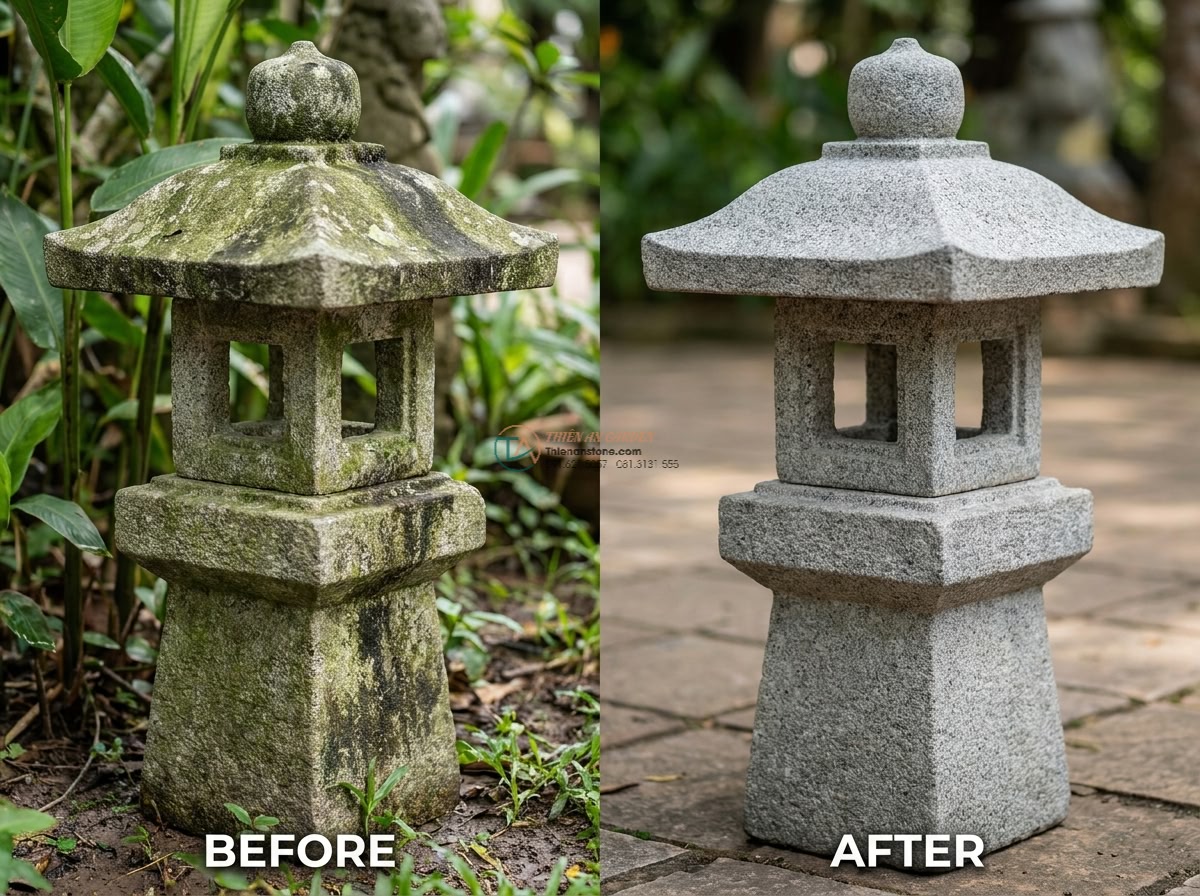 Đèn đá phong cách Wabi-sabi cắm vườn từ đá Granite cao 70cm.