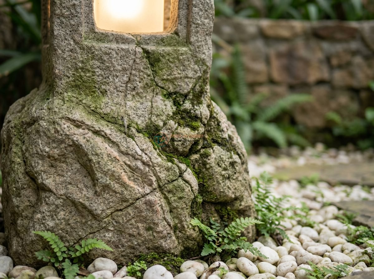 Đèn đá phong cách Wabi-sabi cắm vườn từ đá Granite cao 70cm.