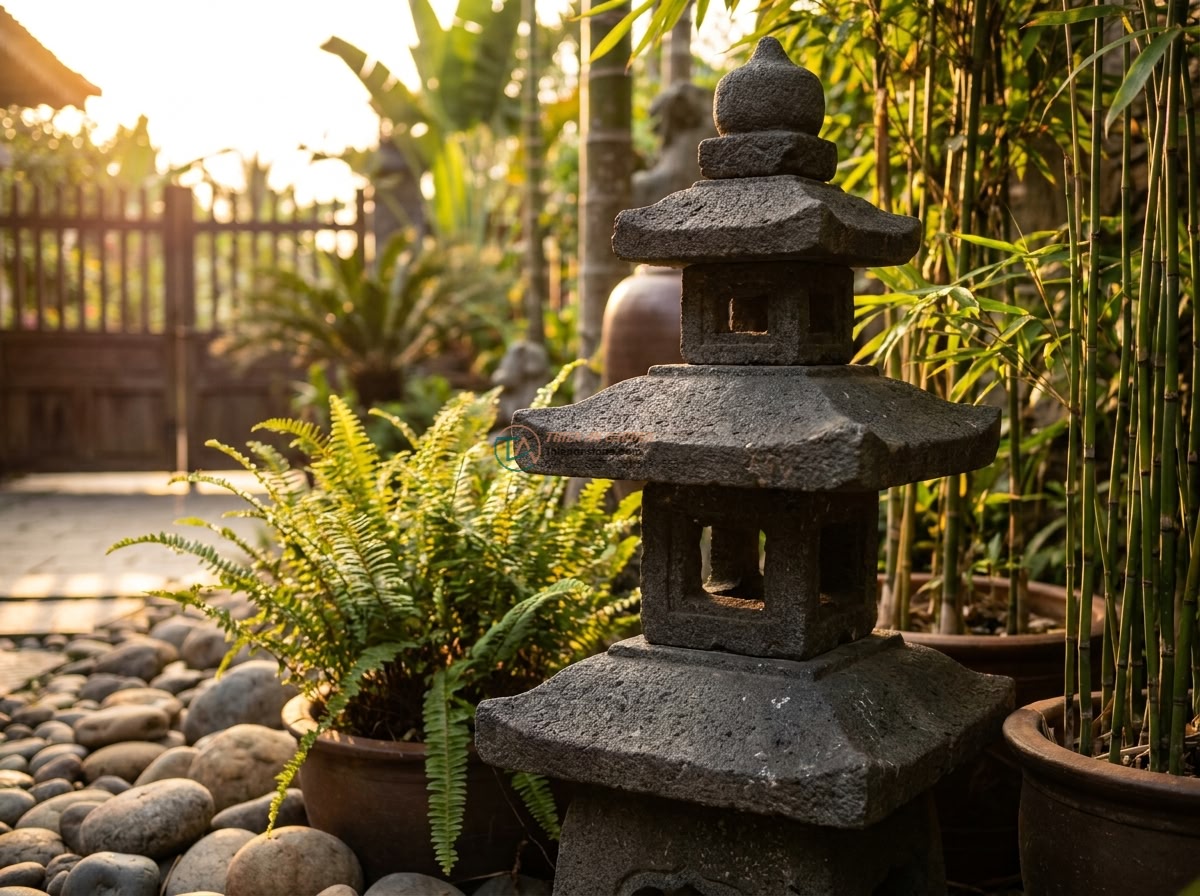 Đèn đá phong cách Wabi-sabi cắm vườn từ đá Granite cao 70cm.