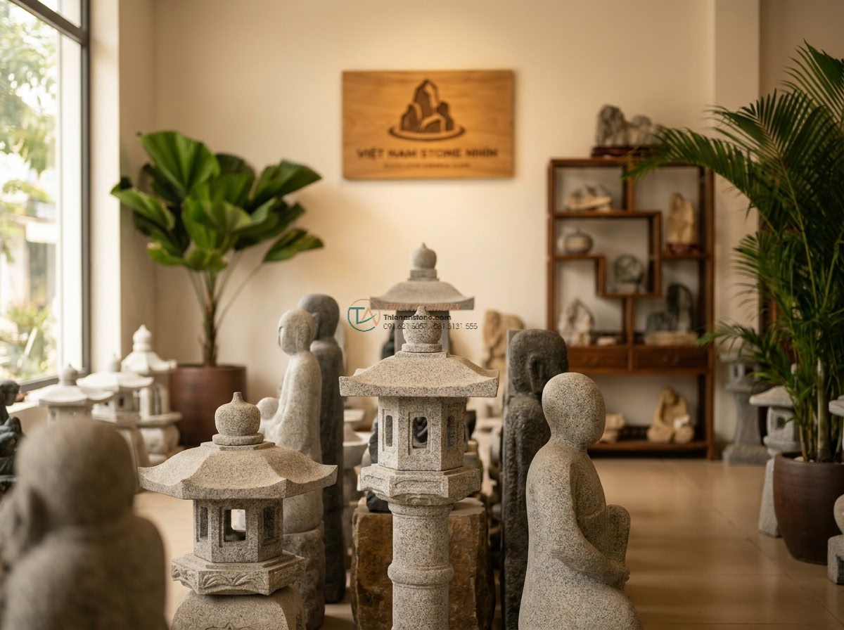 Đèn đá phong cách Wabi-sabi cắm vườn từ đá Granite cao 70cm.