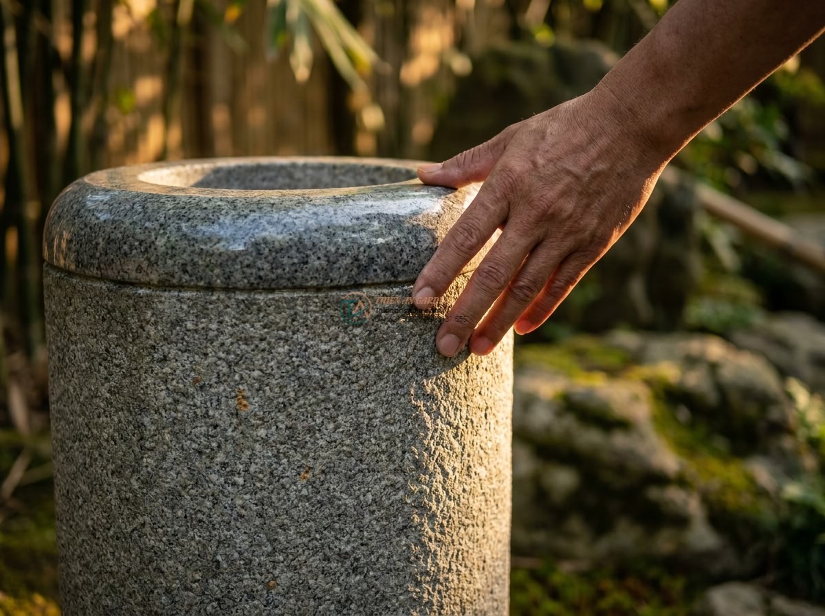 Đèn đá phong cách Wabi-sabi cắm vườn từ đá Granite cao 70cm.