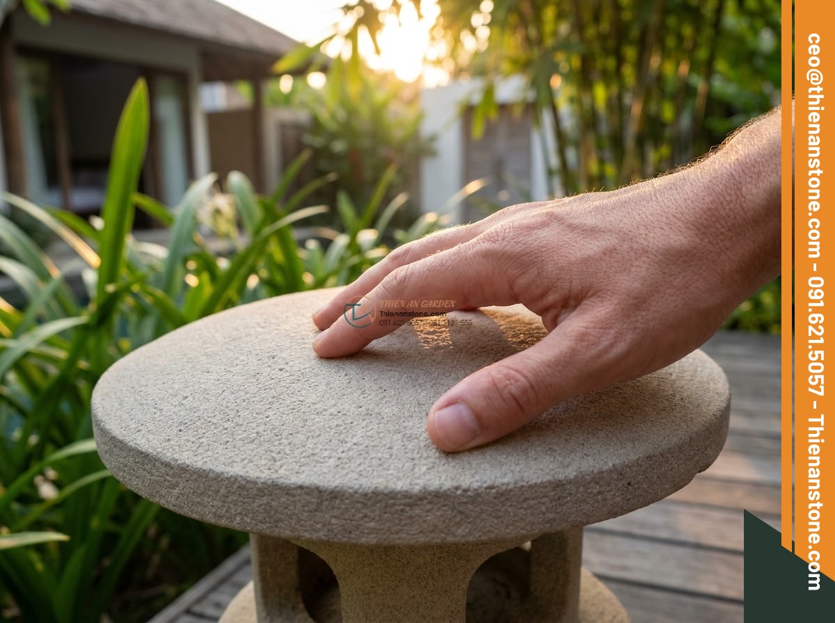 Đèn đá sa thạch đặt sàn Maru-oki nhỏ xinh cao 25cm.
