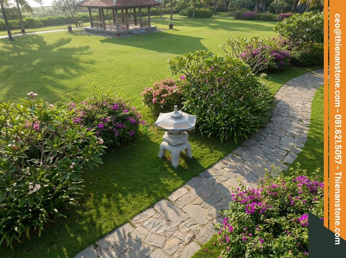 Đèn đá sa thạch mẫu Rankei thân bo tròn cao 90cm.