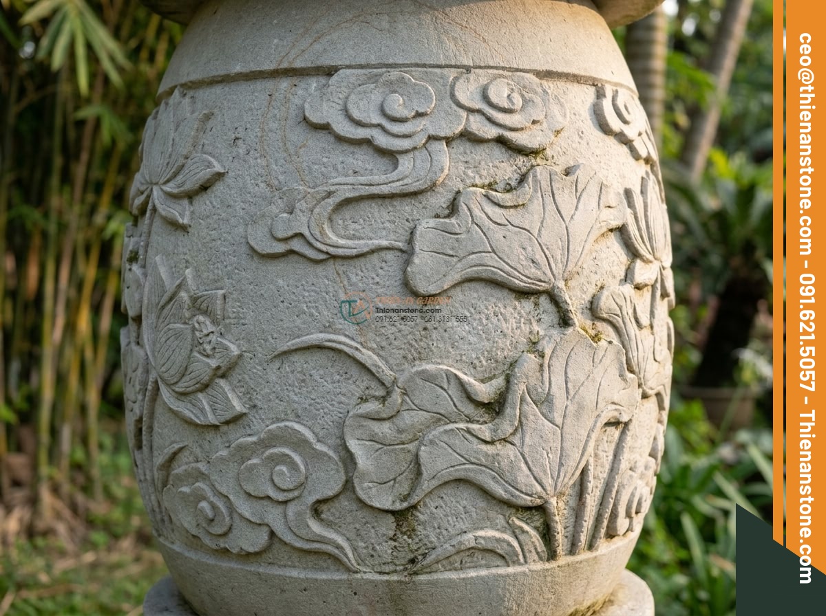 Đèn đá sa thạch mẫu Rankei thân bo tròn cao 90cm.