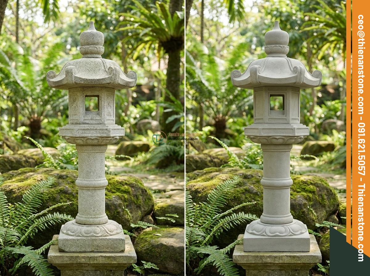 Đèn đá sa thạch mẫu Rankei thân bo tròn cao 90cm.