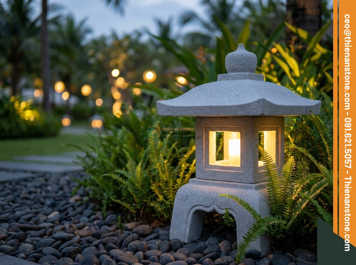 Đèn đá sa thạch Misaki nhỏ trang trí tiểu cảnh (25x25x30cm).