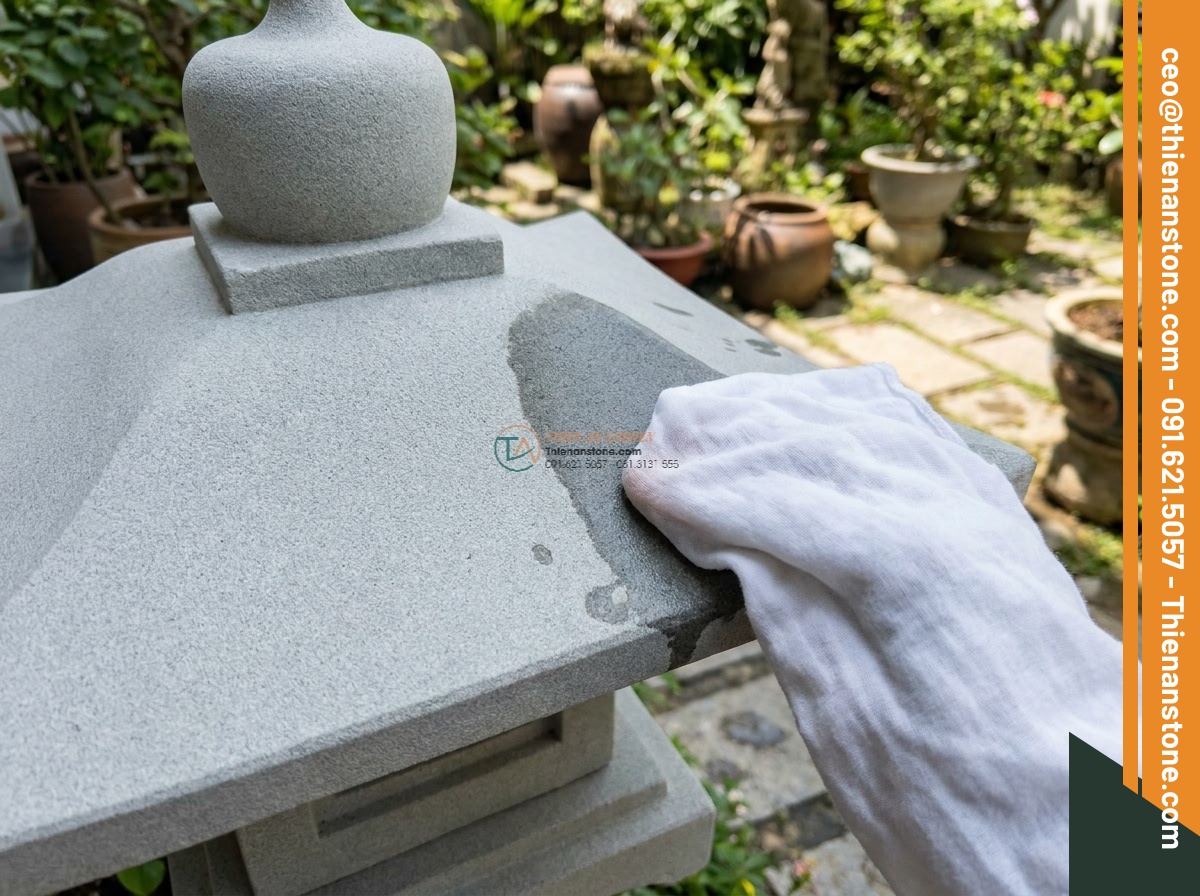 Đèn đá sa thạch Rankei dáng cong soi mặt nước cao 120cm.