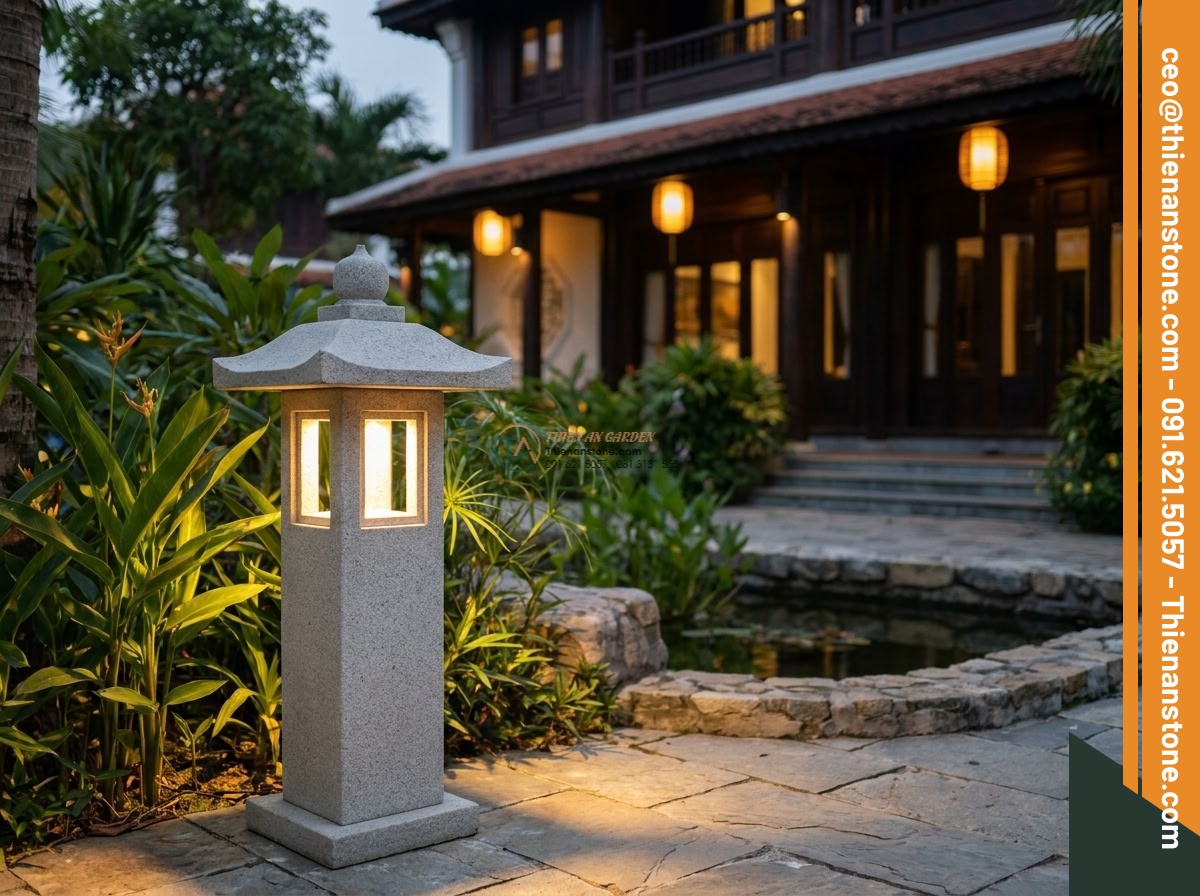 Đèn đá sa thạch tự nhiên phong cách Wabi-sabi cao 70cm.