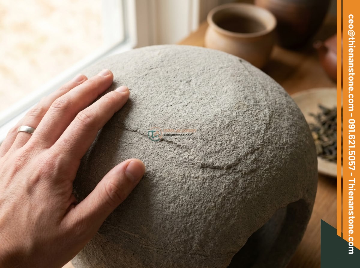 Đèn đá sa thạch tự nhiên phong cách Wabi-sabi cao 70cm.