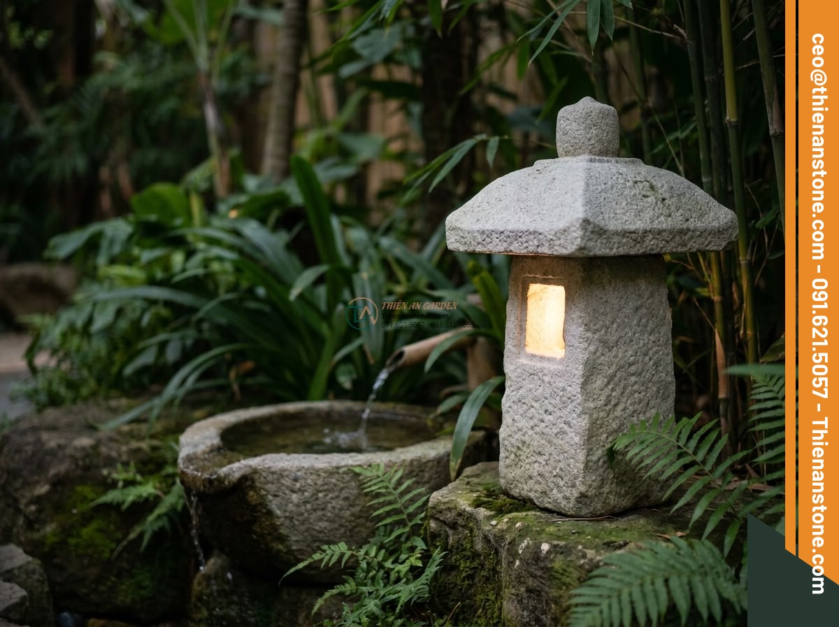 Đèn đá sa thạch tự nhiên phong cách Wabi-sabi cao 70cm.