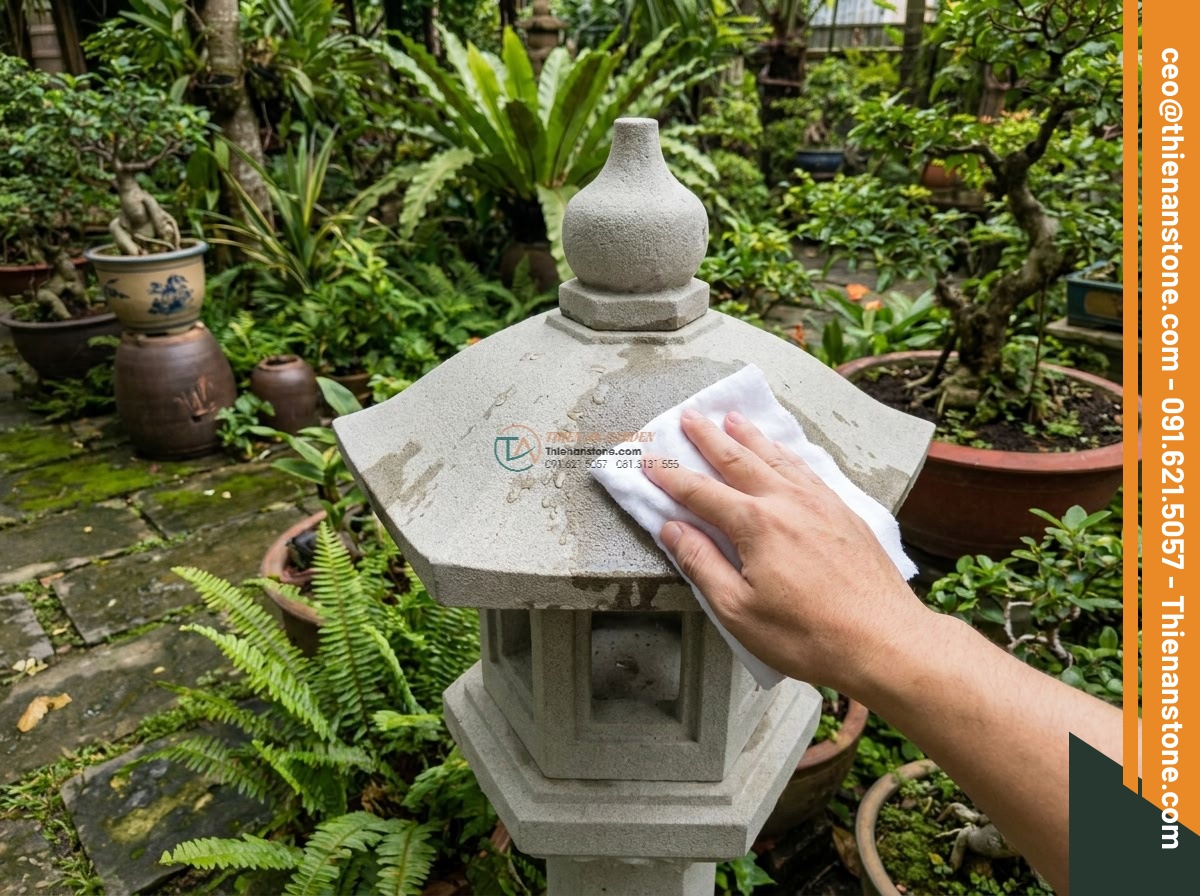 Đèn đá sa thạch Tuyết Kiến lục giác tự nhiên (50x50x55cm).