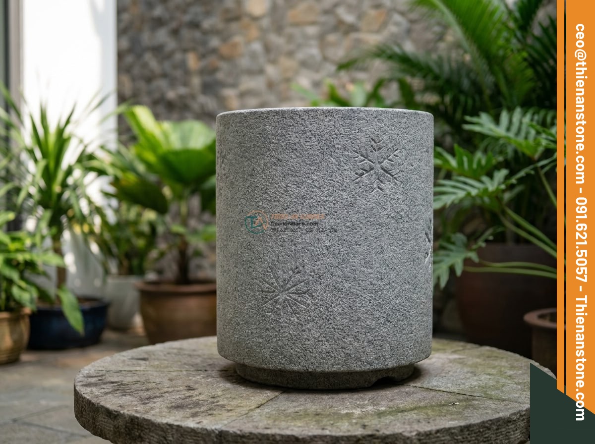 Đèn đá Tuyết Kiến tròn tiểu cảnh mini đá Granite (35x35x40cm).