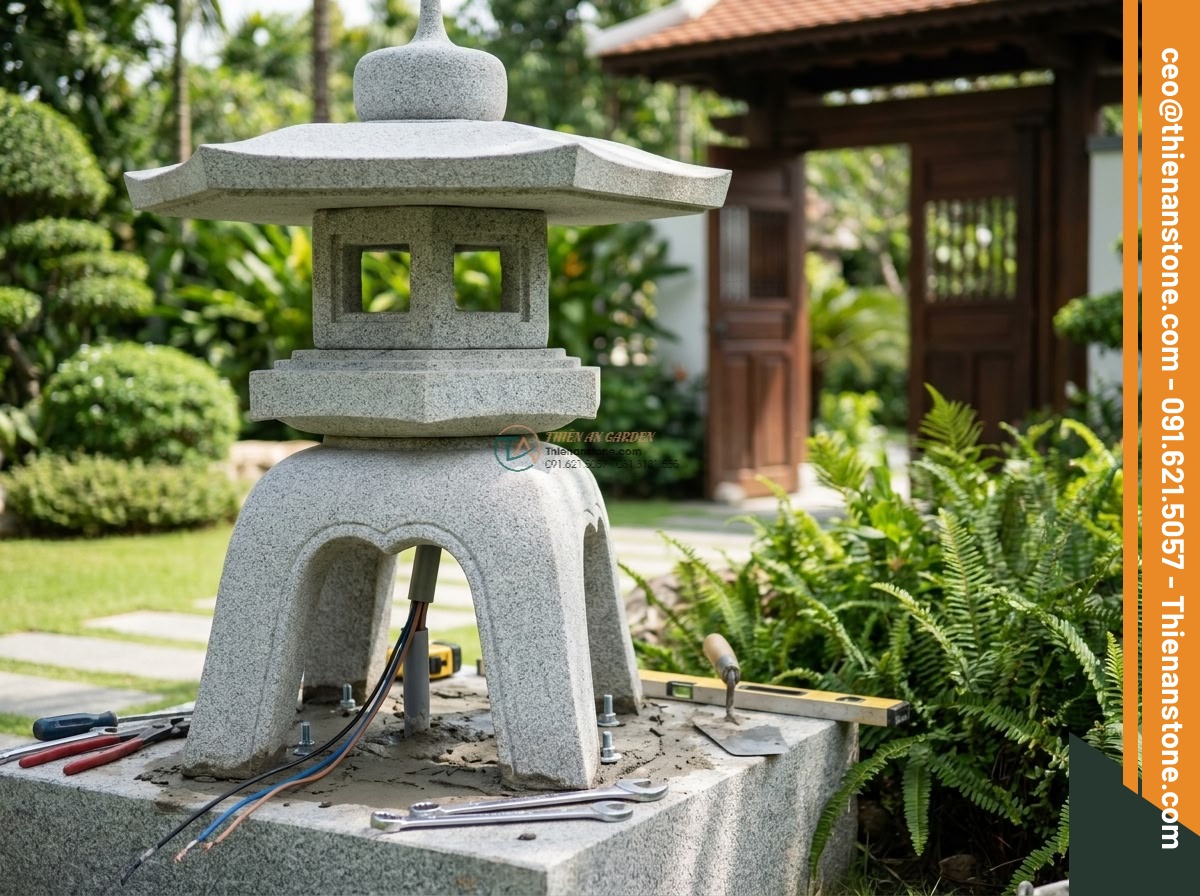 Đèn đá Yusoki dáng cao biệt thự bằng đá Granite cao 160cm.
