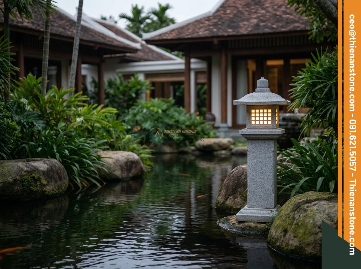 Đèn đá Yusoki dáng cao biệt thự bằng đá Granite cao 160cm.