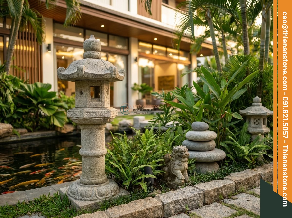 Đèn đá Yusoki dáng cao biệt thự bằng đá Granite cao 160cm.