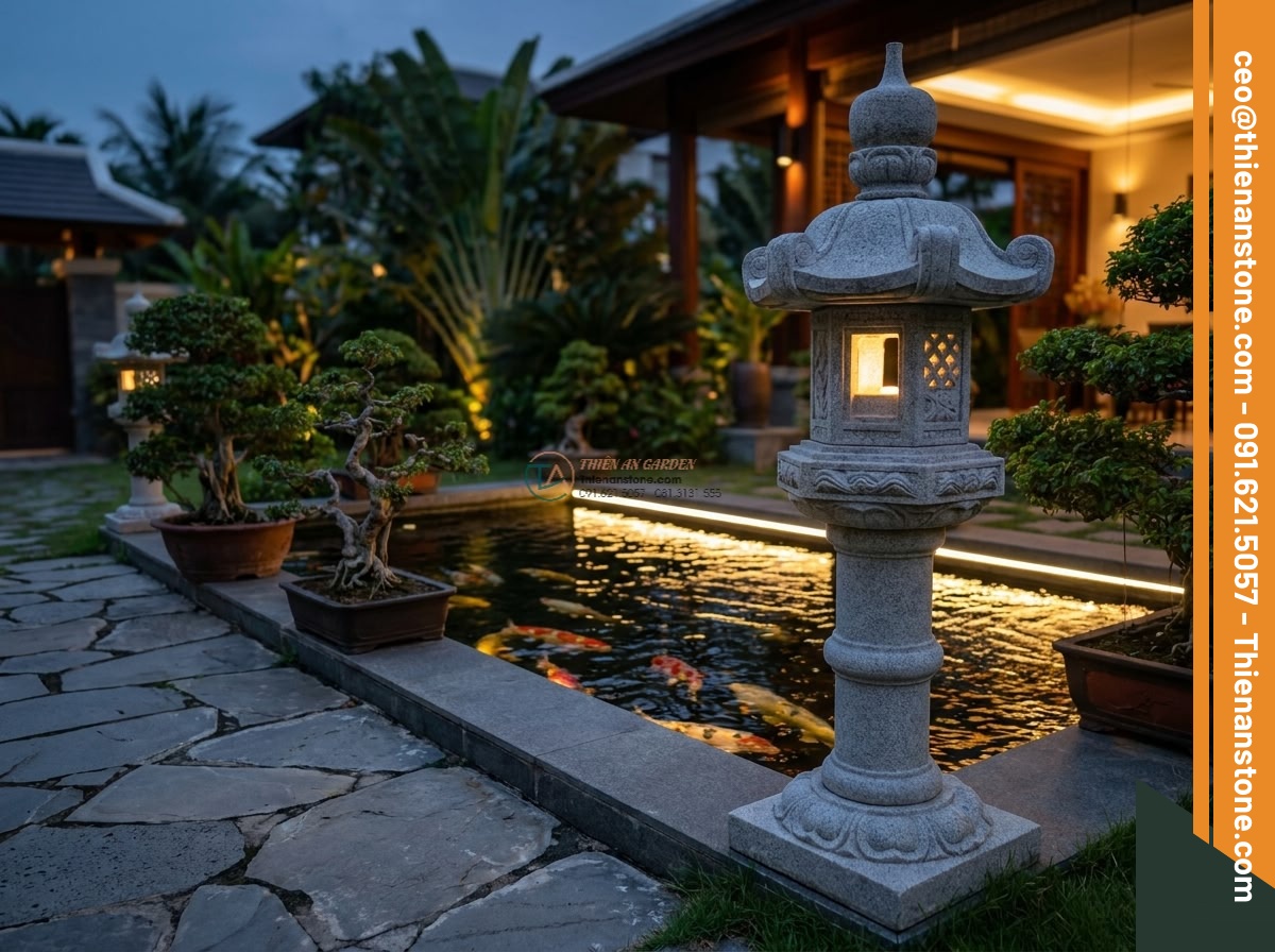 Đèn đá Yusoki dáng cao biệt thự bằng đá Granite cao 160cm.