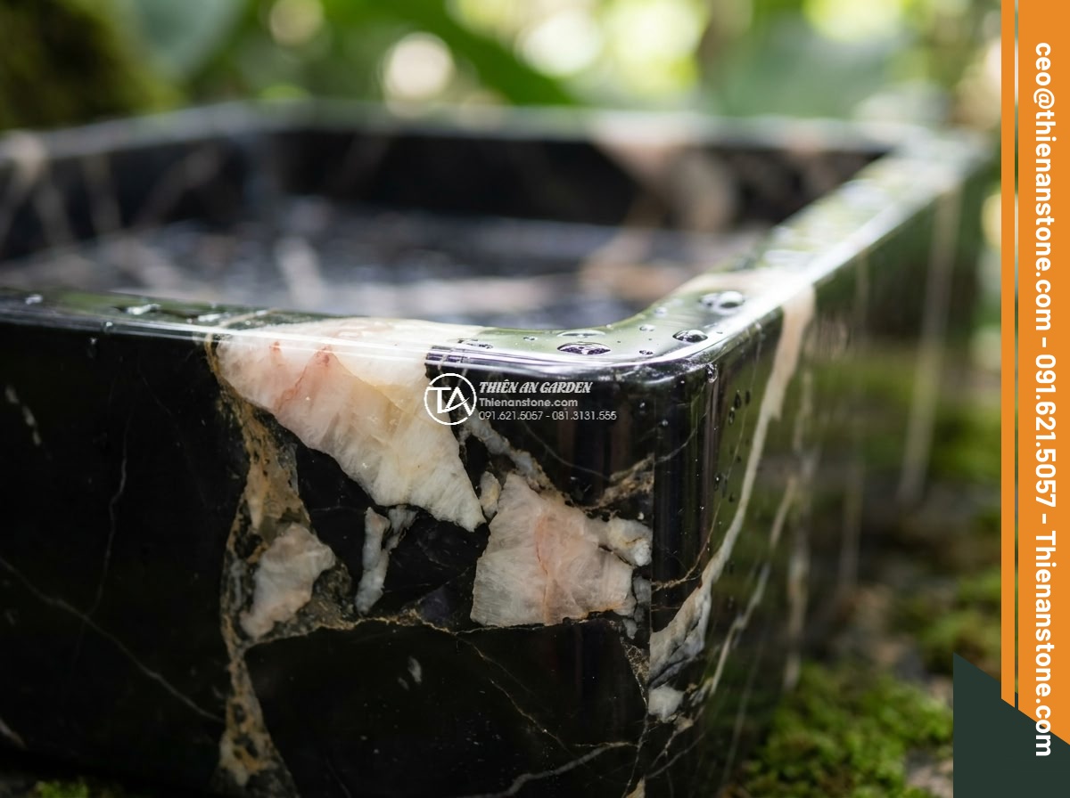Lavabo đá da báo đỏ góc (400x400x150mm)