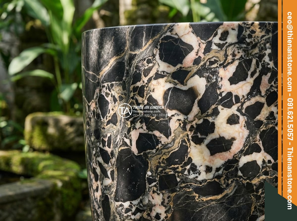 Lavabo đá da báo đỏ hình trụ nông cao 15cm (400x400x150mm)