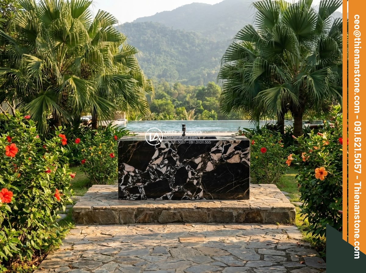 Lavabo đá da báo đỏ vuông 42cm (420x420x150mm)