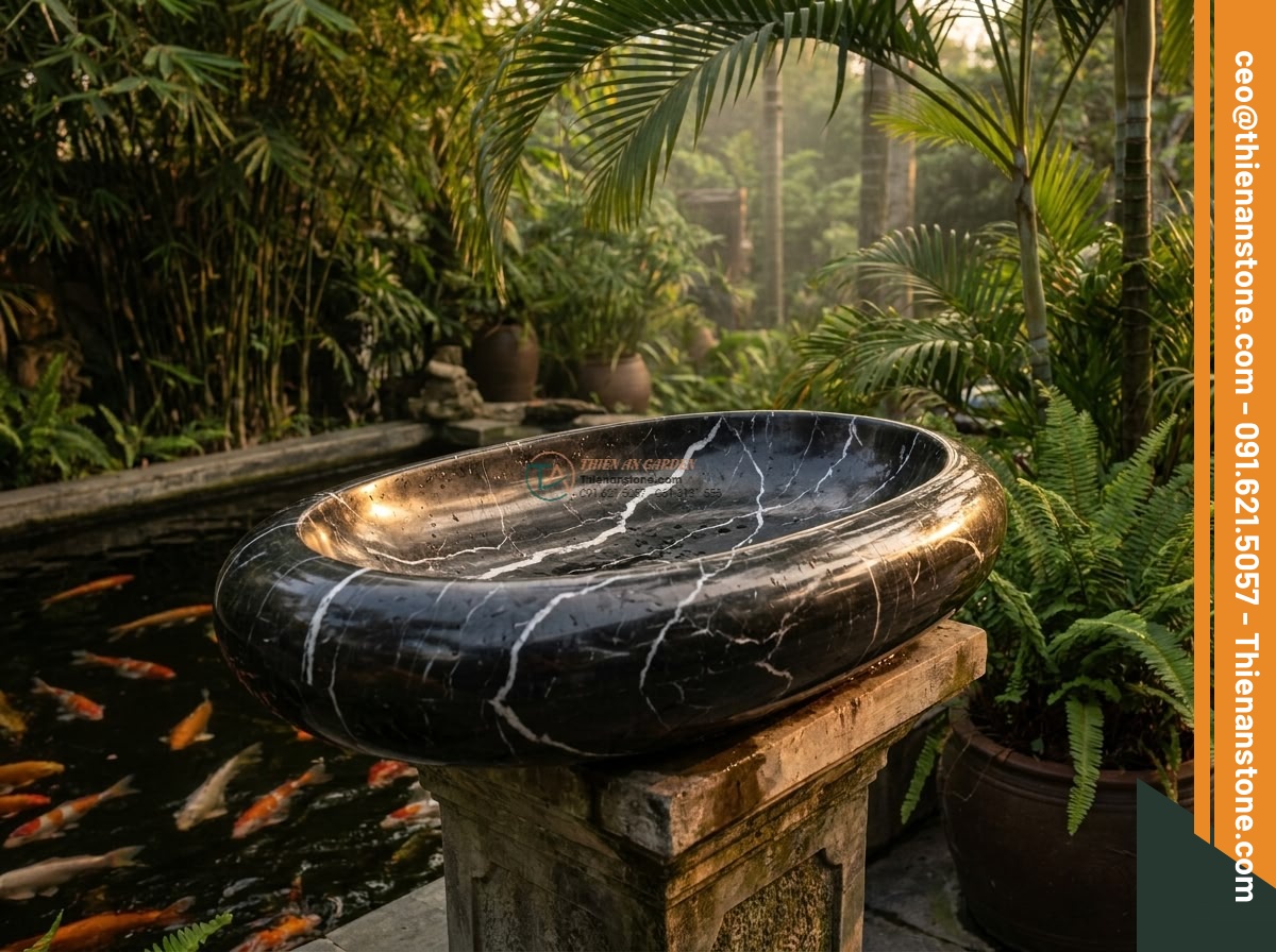 Lavabo đá đen tia chớp Oval dài 48cm (480x380x150mm)