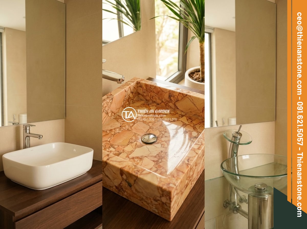 Lavabo đá hồng huyết long hình trụ nông cao 15cm (400x400x150mm)