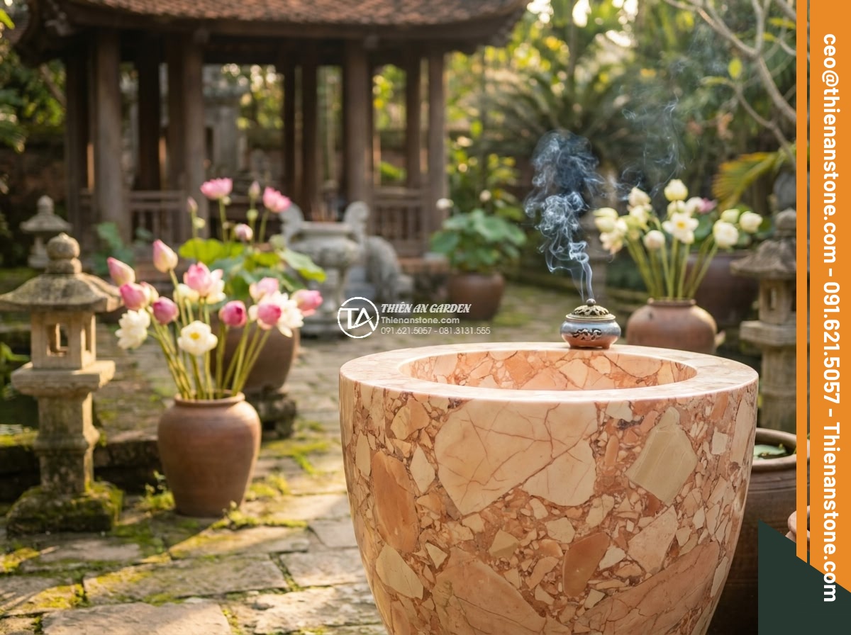 Lavabo đá hồng huyết long tròn phình 42cm (420x420x150mm) - Hình 14 Lavabo đá hồng huyết long tròn phình 42cm (420x420x150mm) - Artistic feng shui illustration style photo of pink red dragon blood stone lavab