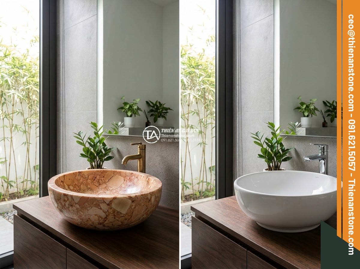 Lavabo đá hồng huyết long vuông 42cm (420x420x150mm)