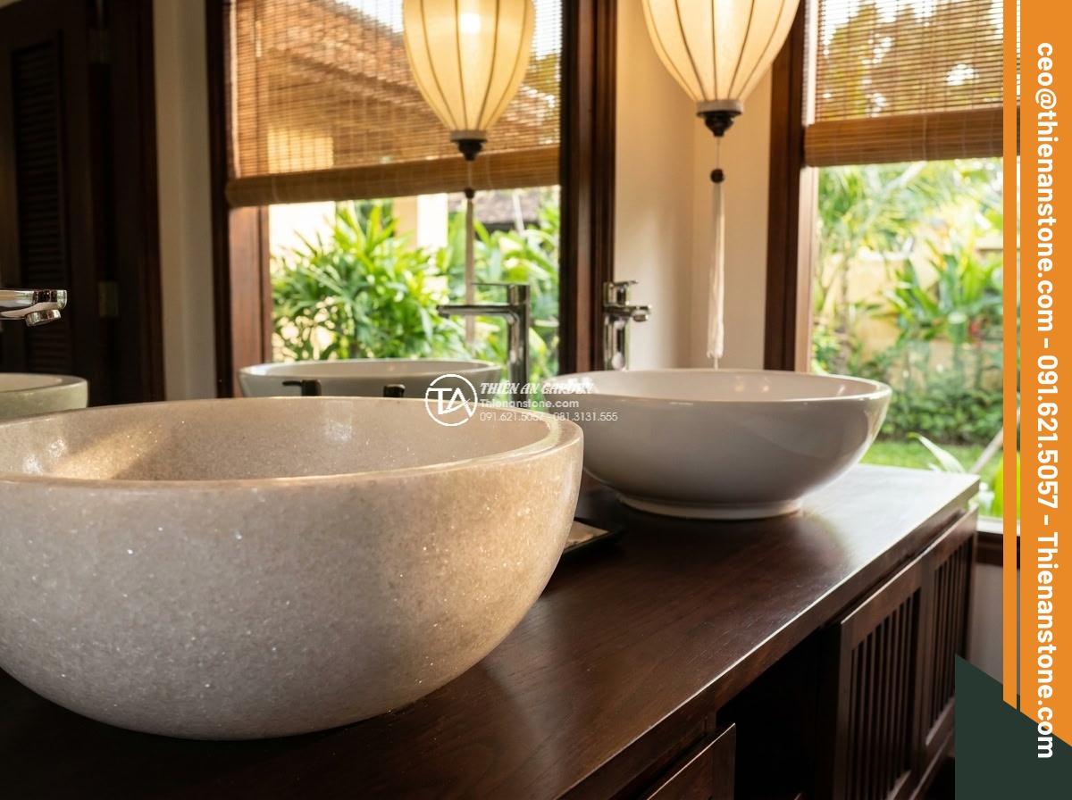 Lavabo đá trắng cẩm thạch chữ nhật 42cm (420x350x140mm)