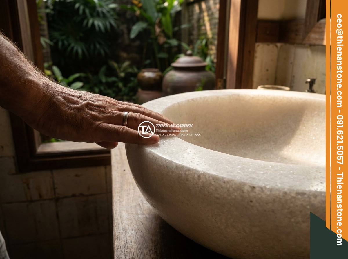 Lavabo đá trắng cẩm thạch chữ nhật 42cm (420x350x140mm)