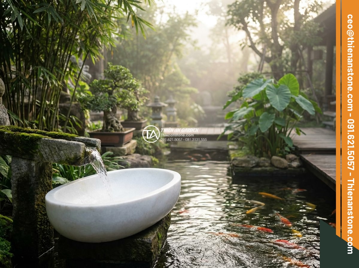 Lavabo đá trắng cẩm thạch Oval dài 48cm (480x380x150mm)