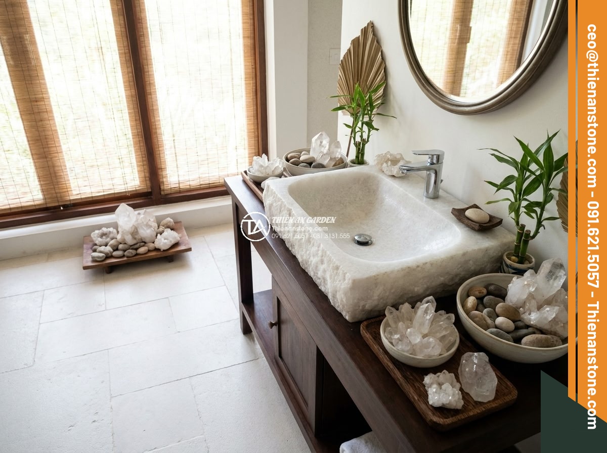 Lavabo đá trắng cẩm thạch Oval dài 48cm (480x380x150mm)