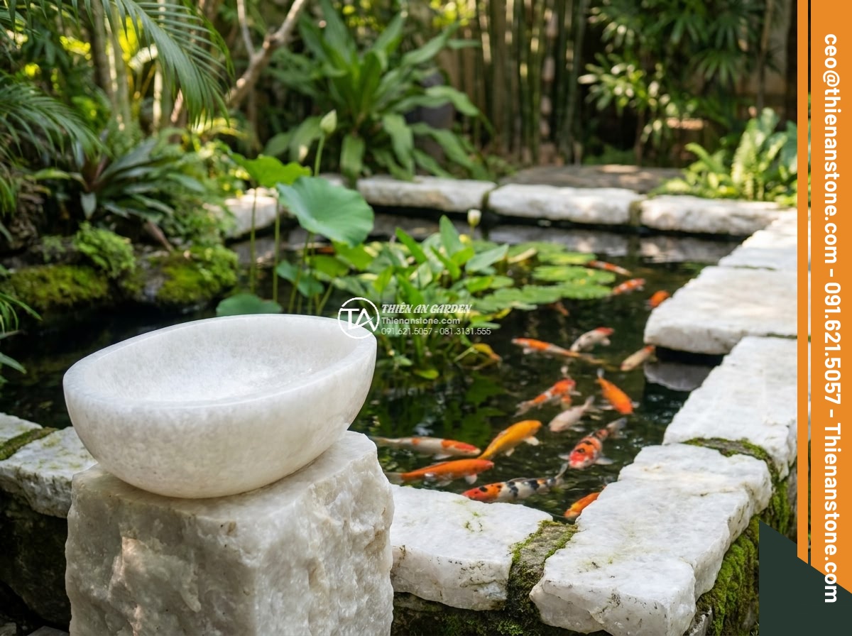 Lavabo đá trắng cẩm thạch Oval dài 48cm (480x380x150mm)