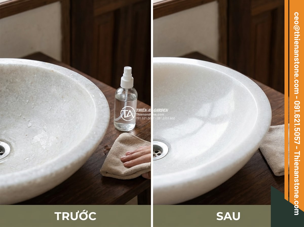 Lavabo đá trắng cẩm thạch Oval dài 48cm (480x380x150mm)
