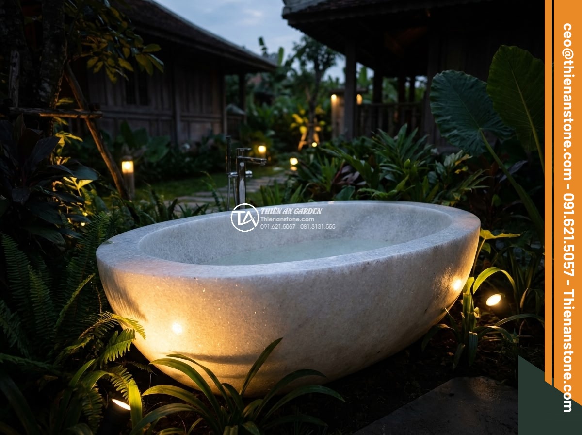 Lavabo đá trắng cẩm thạch Oval dài 48cm (480x380x150mm)