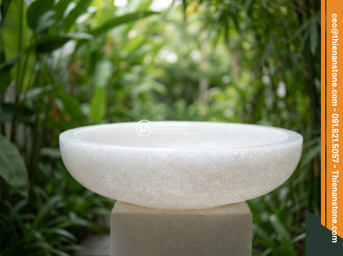 Lavabo đá trắng cẩm thạch tròn 42cm (420x420x150mm)