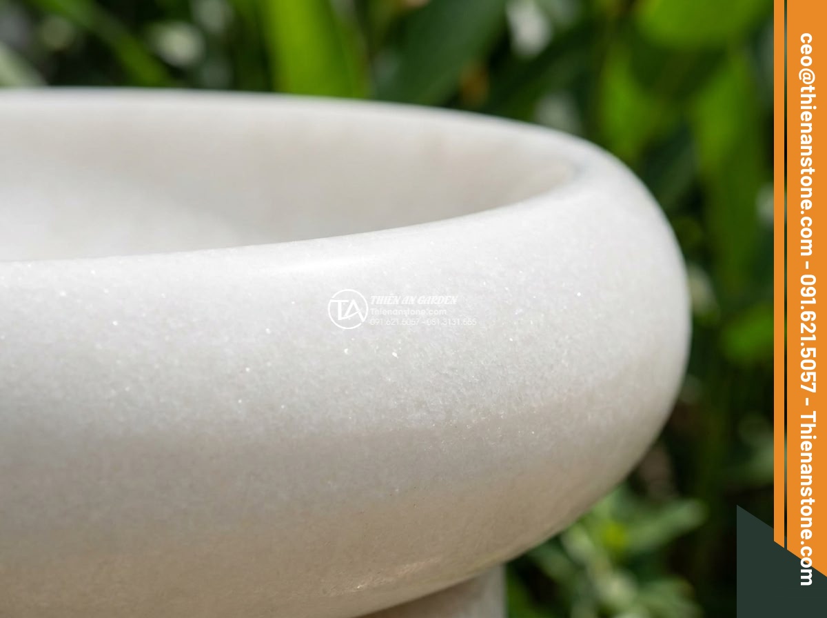 Lavabo đá trắng cẩm thạch tròn phình 42cm (420x420x150mm)