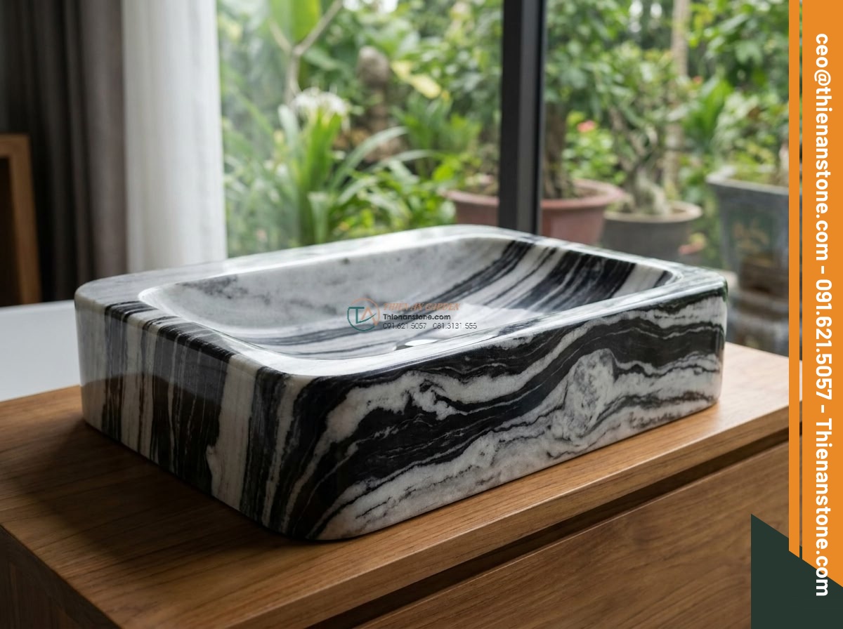 Lavabo đá tuyết sơn chữ nhật 42cm (420x350x140mm)