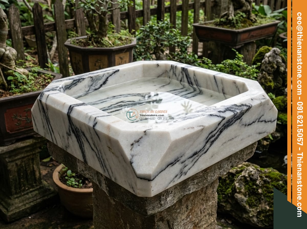 Lavabo đá tuyết sơn đa giác (400x400x150mm)