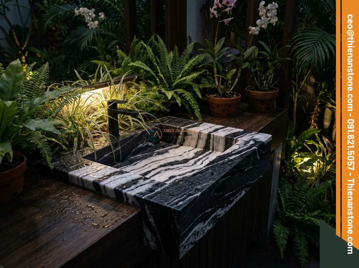 Lavabo đá tuyết sơn góc (400x400x150mm)