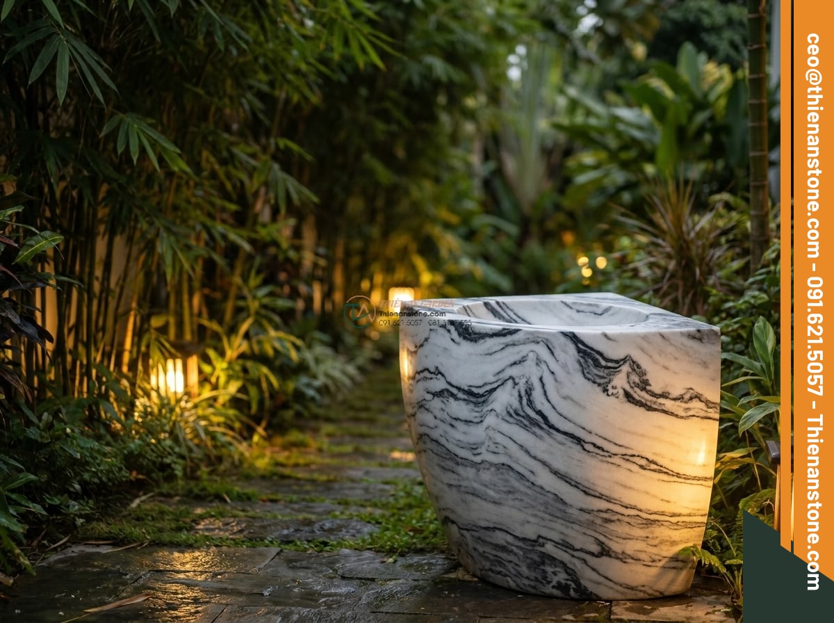 Lavabo đá tuyết sơn góc (400x400x150mm)