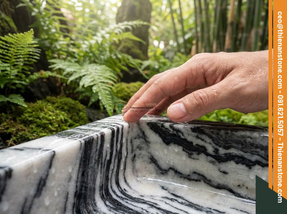 Lavabo đá tuyết sơn góc (400x400x150mm)