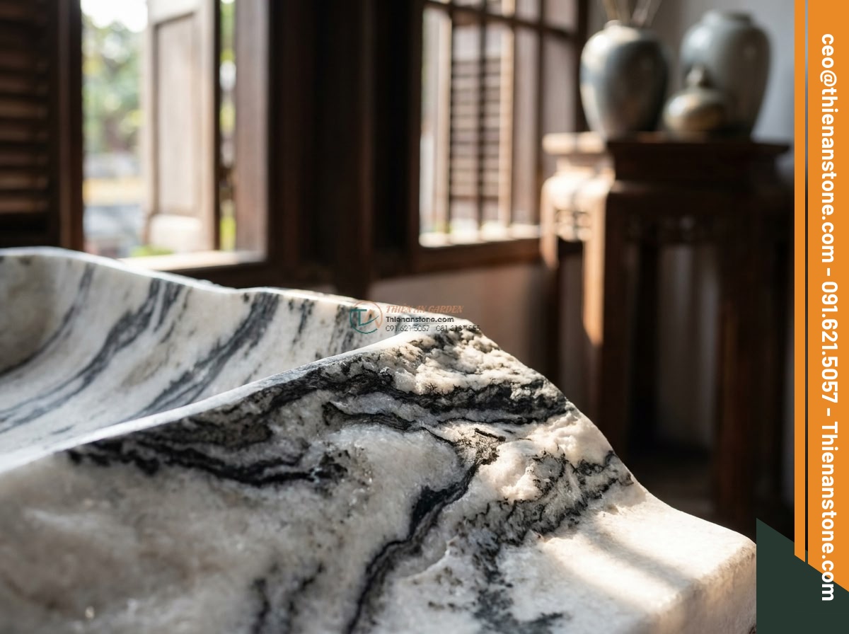 Lavabo đá tuyết sơn góc (400x400x150mm)