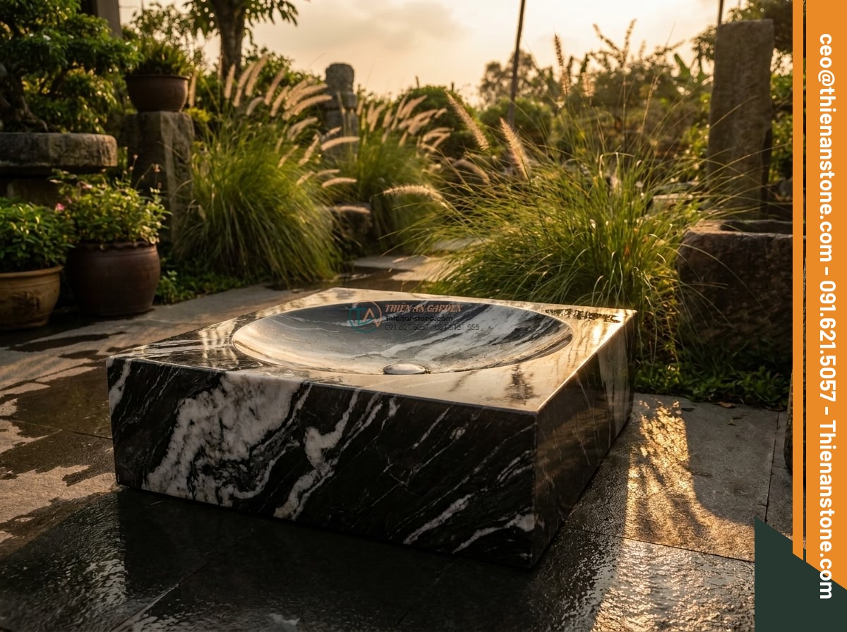 Lavabo đá tuyết sơn góc (400x400x150mm)