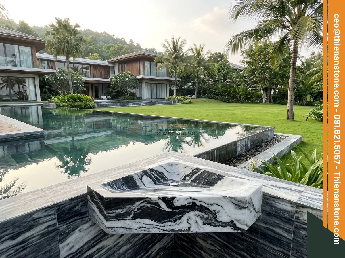Lavabo đá tuyết sơn góc (400x400x150mm)