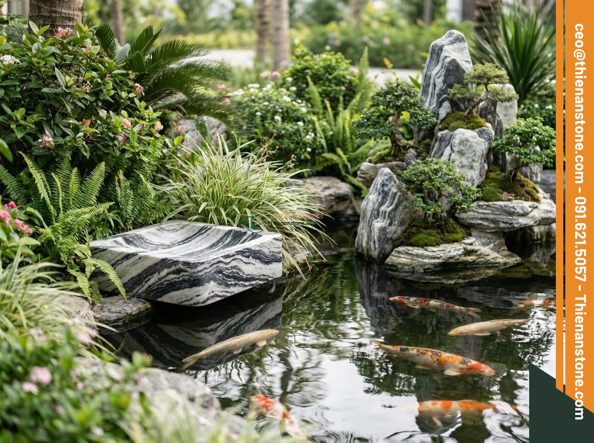 Lavabo đá tuyết sơn góc (400x400x150mm)