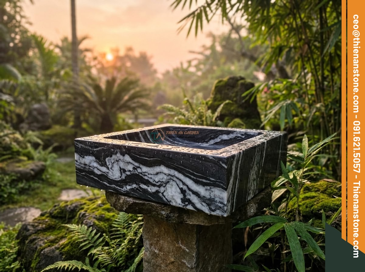 Lavabo đá tuyết sơn góc (400x400x150mm)