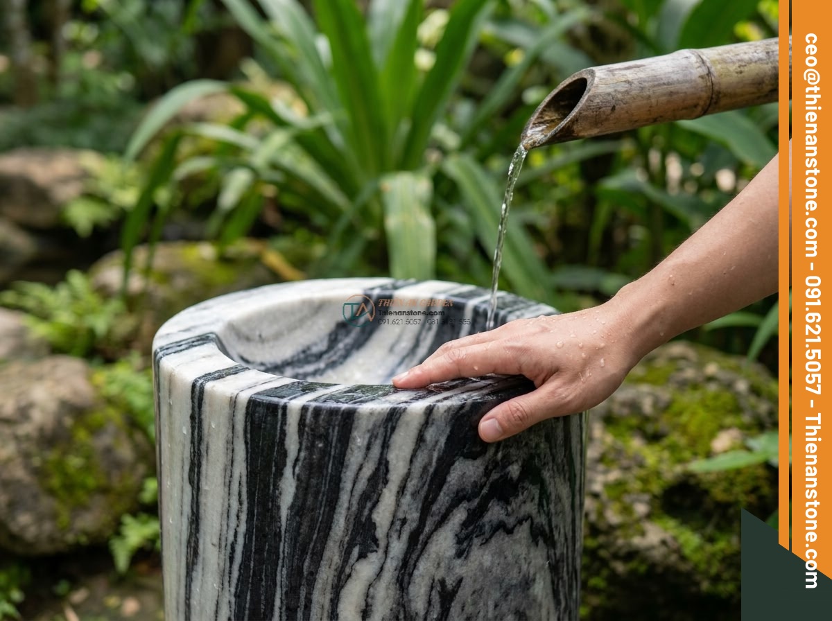 Lavabo đá tuyết sơn hình trụ nông cao 15cm (400x400x150mm)