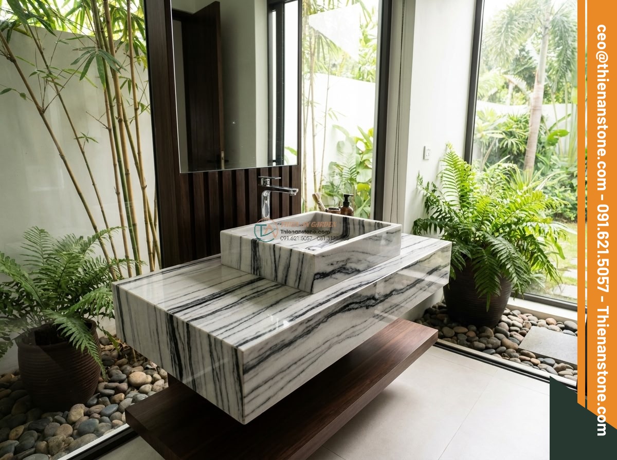 Lavabo đá tuyết sơn vuông 42cm (420x420x150mm)